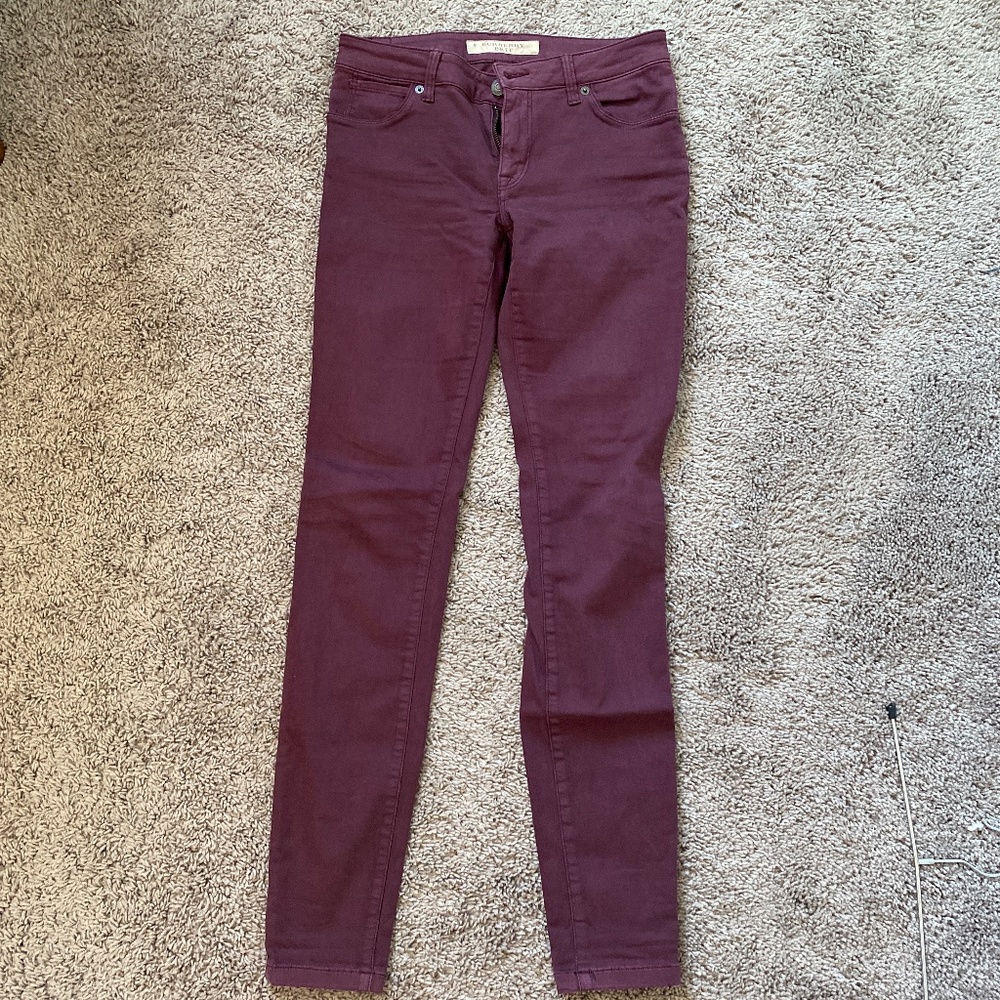 BURBERRY purple skinny low rise pants